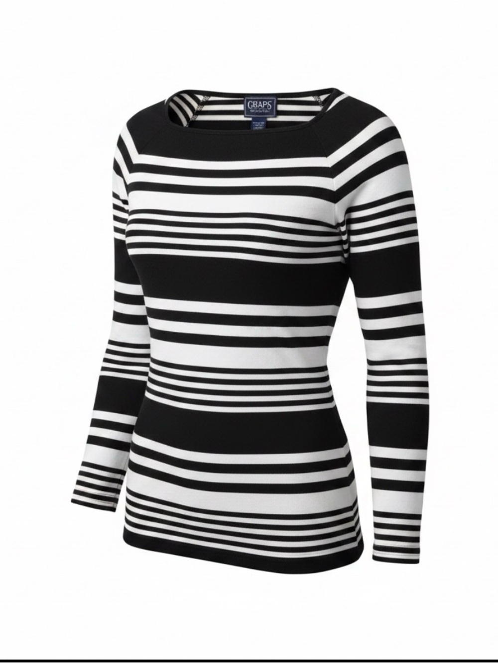 CHAPS Black & White Striped Long-Sleeve Boatneck Top XS